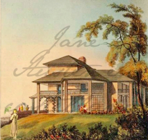 Ilustración de un "cottage ornée" como el que se menciona en Sanditon. Fuente: Ackermann's Repository of arts, literature, commerce, manufactures, fashions, and politics (noviembre de 1816).